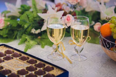 Glasses of champagne at the receptionの写真素材