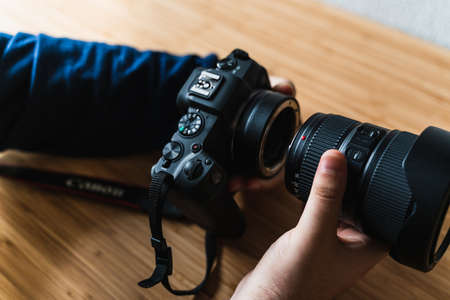 Man working from home with his camera sitting