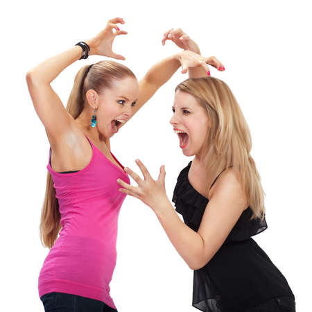 Two young woman in conflict - isolatedの写真素材