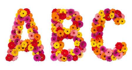 Letter A B C - flower alphabet isolated on white backgroundの写真素材