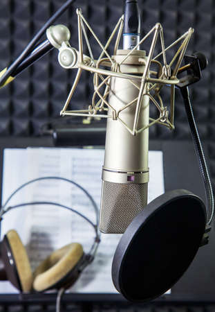Condenser microphone  in vocal recording roomの写真素材