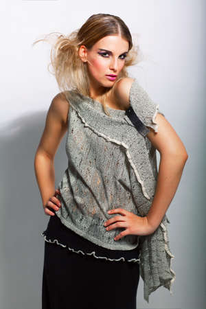 Portrait of young beautiful fashion model の写真素材