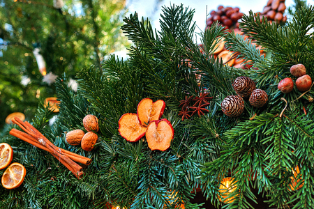 Christmas decoration spruce. Selective focus. Holiday conceptの写真素材