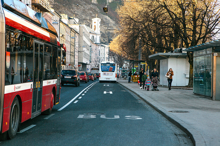 Salzburg, Austria, January 1, 2017: Everyday life in the city of Salzburg. The fourth largest city in Austria. Mozarts homeland.のeditorial素材