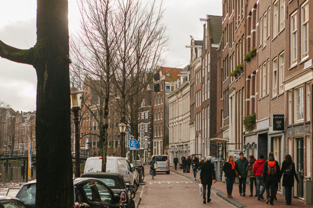 Amsterdam, The Netherlands, January 2, 2017: Everyday life in Amsterdam. Lifestyle.のeditorial素材