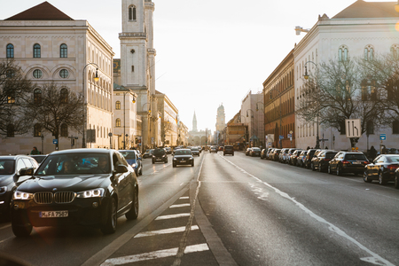 Munich, Germany, December 29, 2016: Cars on the street in Munich. City life. Everyday life in Europe. Lifestyle.のeditorial素材