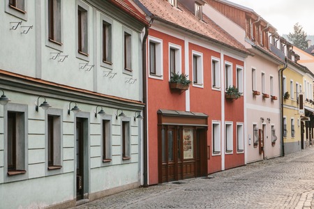 Beautiful street in the town of Cesky Krumlov in the Czech Republic. One of the most beautiful unusual small cities in the world.の写真素材