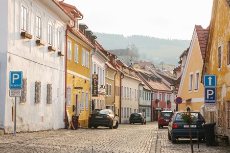 Czech Republic, Cesky Krumlov, December 16, 2016: Beautiful street in the city. One of the most beautiful unusual small cities in the world.のeditorial素材