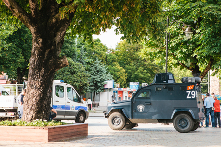 Istanbul, July 15, 2017: Military vehicle and police car in Sultanahmet Square in Istanbul. Strengthening of security measures during the high tourist season.のeditorial素材