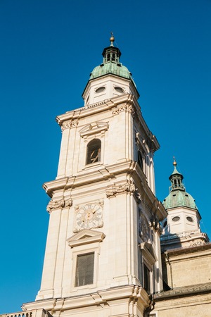Part of the facade of the Salzburg Cathedral, one of the most notable and picturesque sights of the city. The facade of the building is made in the architectural style of the Baroque. Austriaの写真素材
