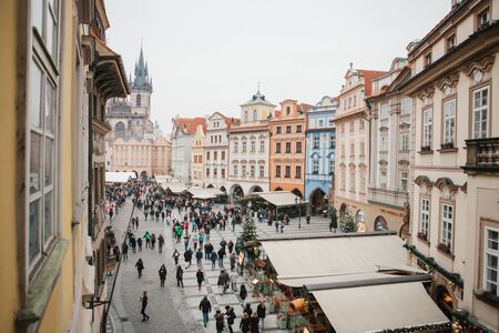 Prague, December 13, 2016: Old Town Square in Prague on Christmas Day. Christmas market in the main...
