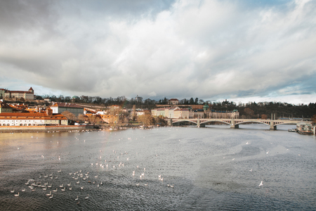 Beautiful views of the Old town with the Charles bridge in Prague, Czech Republicの写真素材