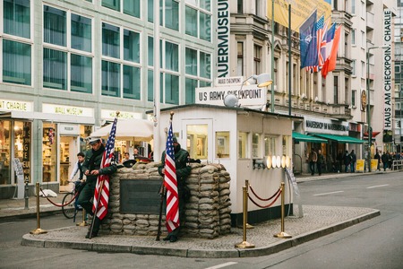 Berlin, October 1, 2017: Checkpoint Charlie - frontier checkpoint on Friedrichstrasse in Berlinのeditorial素材