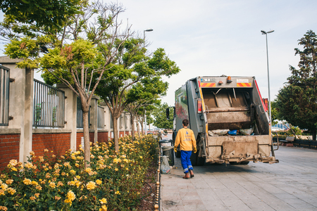 Istanbul, June 14, 2017: Garbage collection on the street in the Asian part of the city in the Kadikoy district.のeditorial素材