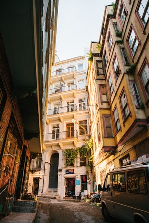 Istanbul, June 15, 2017: View of a typical street in the European part of the city.のeditorial素材