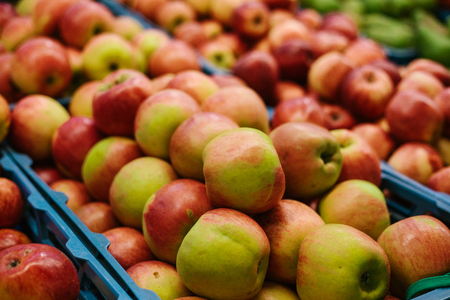 Fresh apples. Natural local products on the farm market.の写真素材