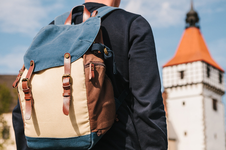 A tourist with a backpack looks at the sights.の写真素材