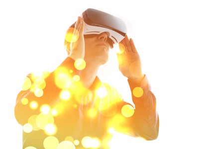 The man with glasses of virtual reality. Future technology concept. Modern imaging technology.