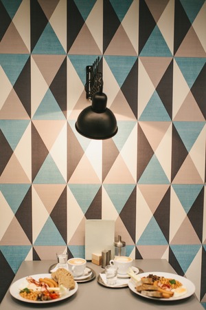 Traditional English breakfast. National food. A famous dish all over the world. Table setting.の写真素材