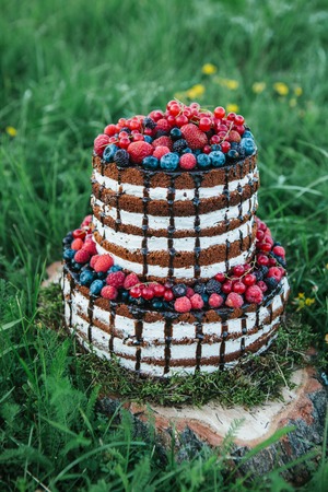Cake or confectionery for a birthday or a holiday or a party. Cake with berries, strawberry,...