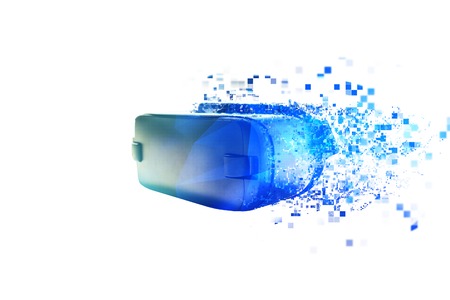 The virtual reality glasses are scattered by pixels or VR glasses with visual effects. The technology of the present and the futureの写真素材