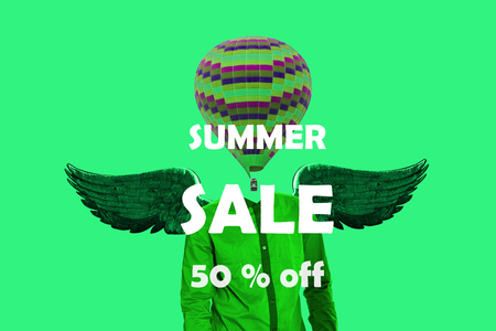 The creative idea of a summer sale in a surrealistic styleの写真素材