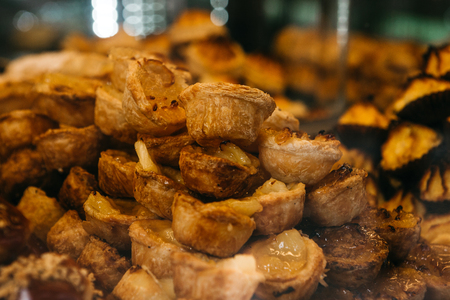 Many traditional Portuguese desserts are called Pastel de Nata. Delicious pastries or food in Portugal.の写真素材