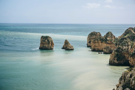 Beautiful views of the Atlantic Ocean and the rocks off the coast of Portugal next to the city...