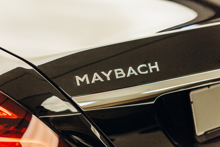 Berlin, August 29, 2018: A close-up of the Mercedes-Maybach sign. Luxury branded expensive car.