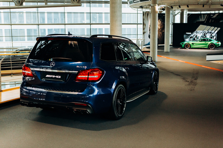 Berlin, August 29, 2018: Off-road car Mercedes-Benz AMG. Exhibition and sale of new cars in the official dealer center Mercedes-Benz in Berlin.のeditorial素材
