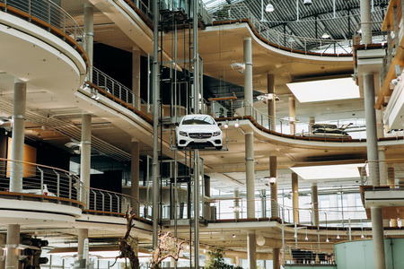 Berlin, August 29, 2018: Exhibition and sale of new cars in the official dealer center Mercedes-Benz in Berlin. A world-famous German company specializing in the production of luxury cars.のeditorial素材