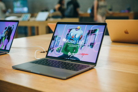 Berlin, August 29, 2018: Retail sale of new MacBooks in the official store of Apple in Berlin....