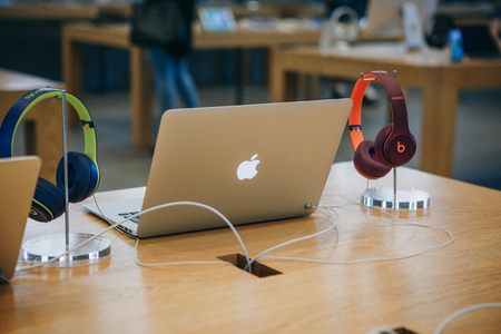 Berlin, August 29, 2018: Retail sale of new MacBooks in the official store of Apple in Berlin....