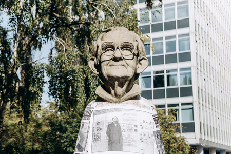 Germany, Muenster, October 5, 2018: Monument to the resident of Muenster named Paul Wolfe. He devoted his life to the struggle against Nazism after the end of the Second World War.のeditorial素材
