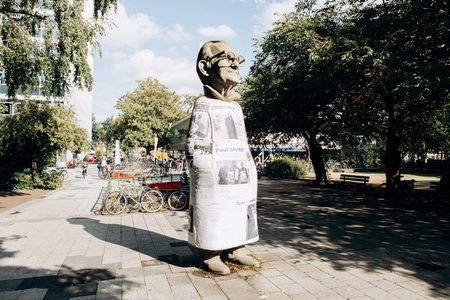 Germany, Muenster, October 5, 2018: Monument to the resident of Muenster named Paul Wolfe. He devoted his life to the struggle against Nazism after the end of the Second World War.のeditorial素材