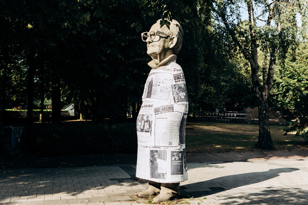 Germany, Muenster, October 5, 2018: Monument to the resident of Muenster named Paul Wolfe. He devoted his life to the struggle against Nazism after the end of the Second World War.のeditorial素材