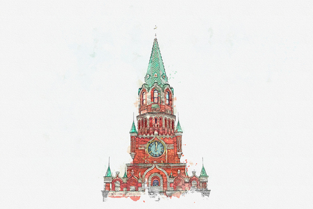 A watercolor sketch or an illustration. Kremlin in Russia. Traditional Russian architecture.の写真素材