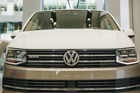 Berlin, August 29, 2018: Close-up new Volkswagen multivan presented at the official Auto Show Drive - Volkswagen Group Forum in Berlin.のeditorial素材