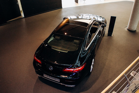 Berlin, August 29, 2018: Exhibition and sale of new cars in the official dealer center Mercedes-Benz in Berlin. A world-famous German company specializing in the production of luxury cars.のeditorial素材