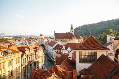 Beautiful aerial view of the cityscape or traditional old or medieval architecture in Prague in the Czech Republic.の写真素材