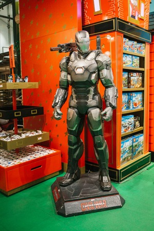 Prague September 29, 2018: A human-sized figure or wax figure of the Ironman character in a toy store Hamleysのeditorial素材