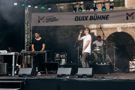 Germany, Muenster, October 5, 2018: Street rock concert on the main square of the city during the festive event.のeditorial素材