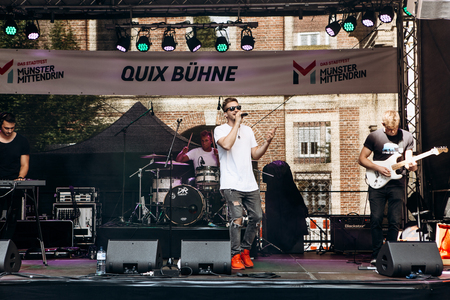 Germany, Muenster, October 5, 2018: Street rock concert on the main square of the city during the festive event.のeditorial素材