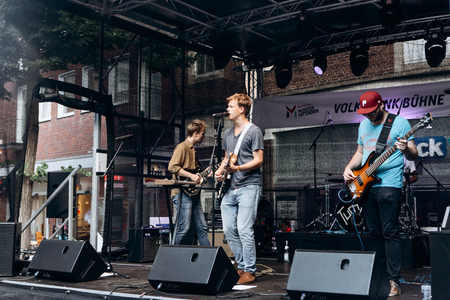 Germany, Muenster, October 5, 2018: Street rock concert on the main square of the city during the festive event.のeditorial素材