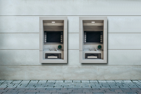 Modern street ATMs for withdrawal of money and other financial transactions.の写真素材