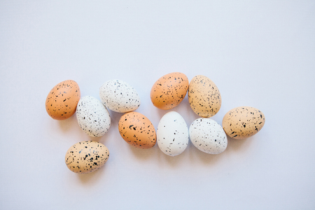 Set of eggs on a white background. Festive Easter background.の写真素材