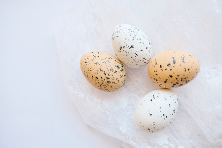 Set of eggs on a white background. Festive Easter background.の写真素材
