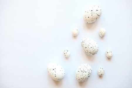Set of eggs on a white background. Festive Easter background.の写真素材