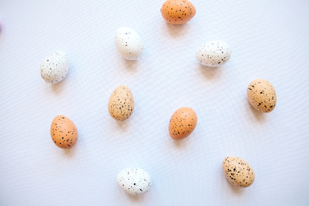 Set of eggs on a white background. Festive Easter background.の写真素材