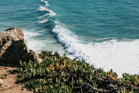 Beautiful view of the Atlantic Ocean from the western point on Cape Roca in Portugal.の写真素材